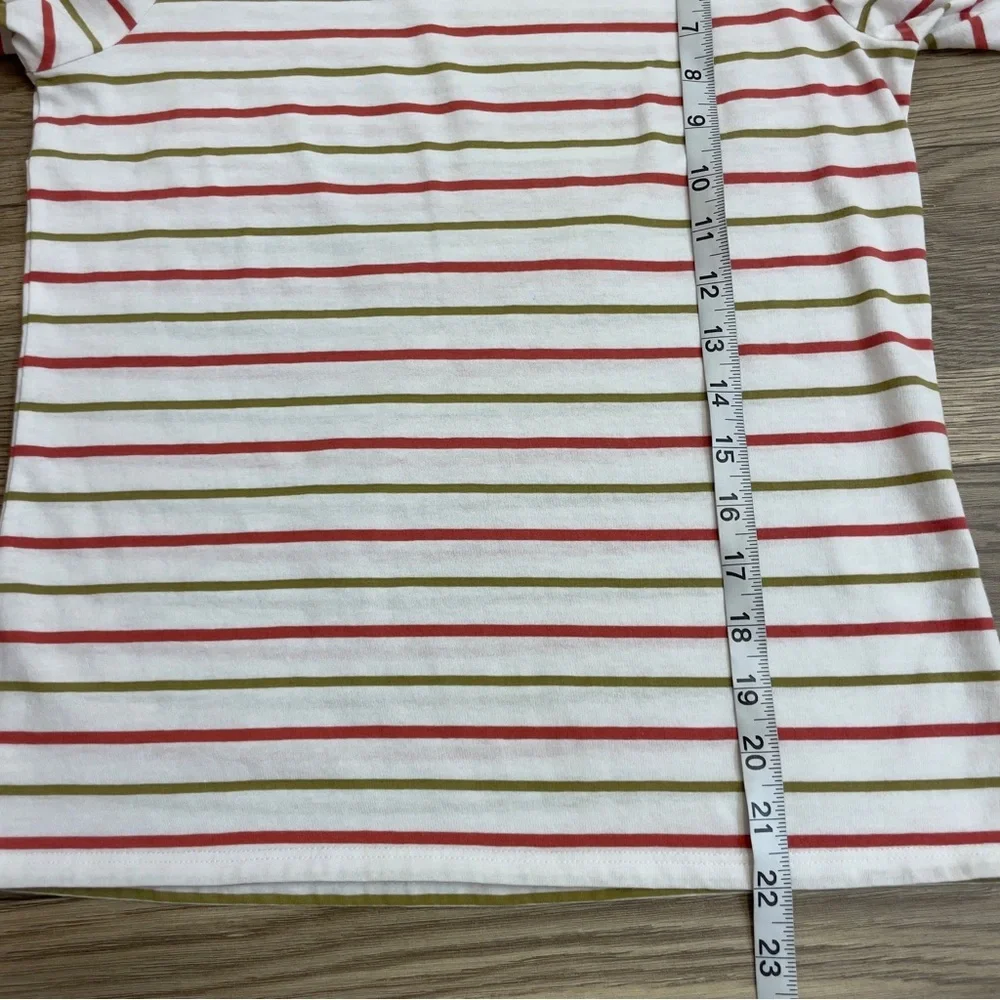 Rebecca Taylor A-Line White & Multicolor Striped Puff Sleeve T-Shirt